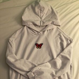 White Butterfly Print Hoodie